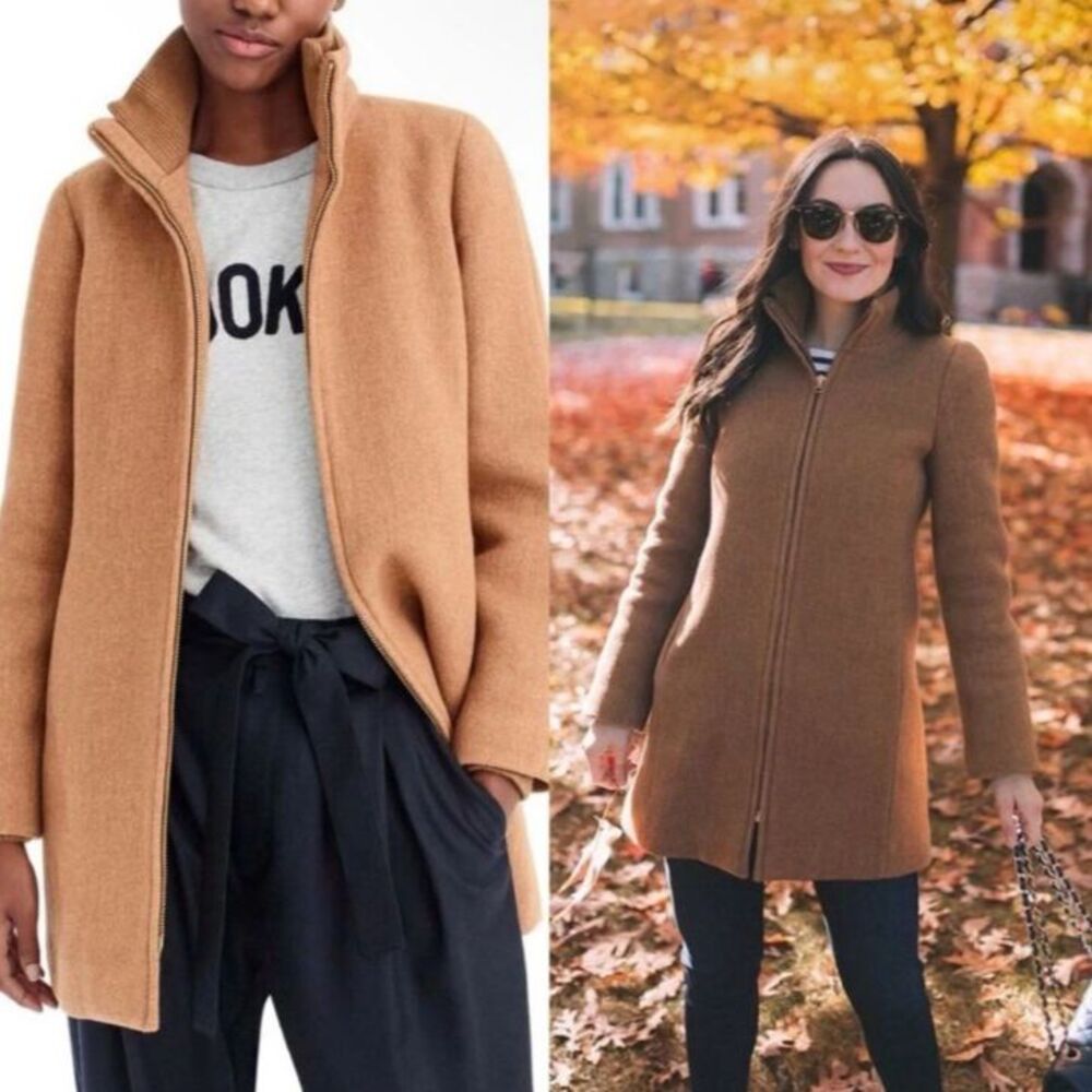 J.CREW Italian Wool Tan Pea Coat Women's Size 2 Fisherman Preppy Academia